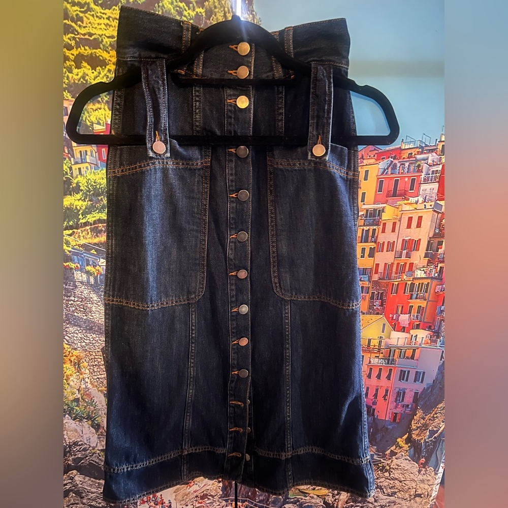 High Waisted Denim Skirt | Button Front Midi Skirt | Dark Wash | Size 24